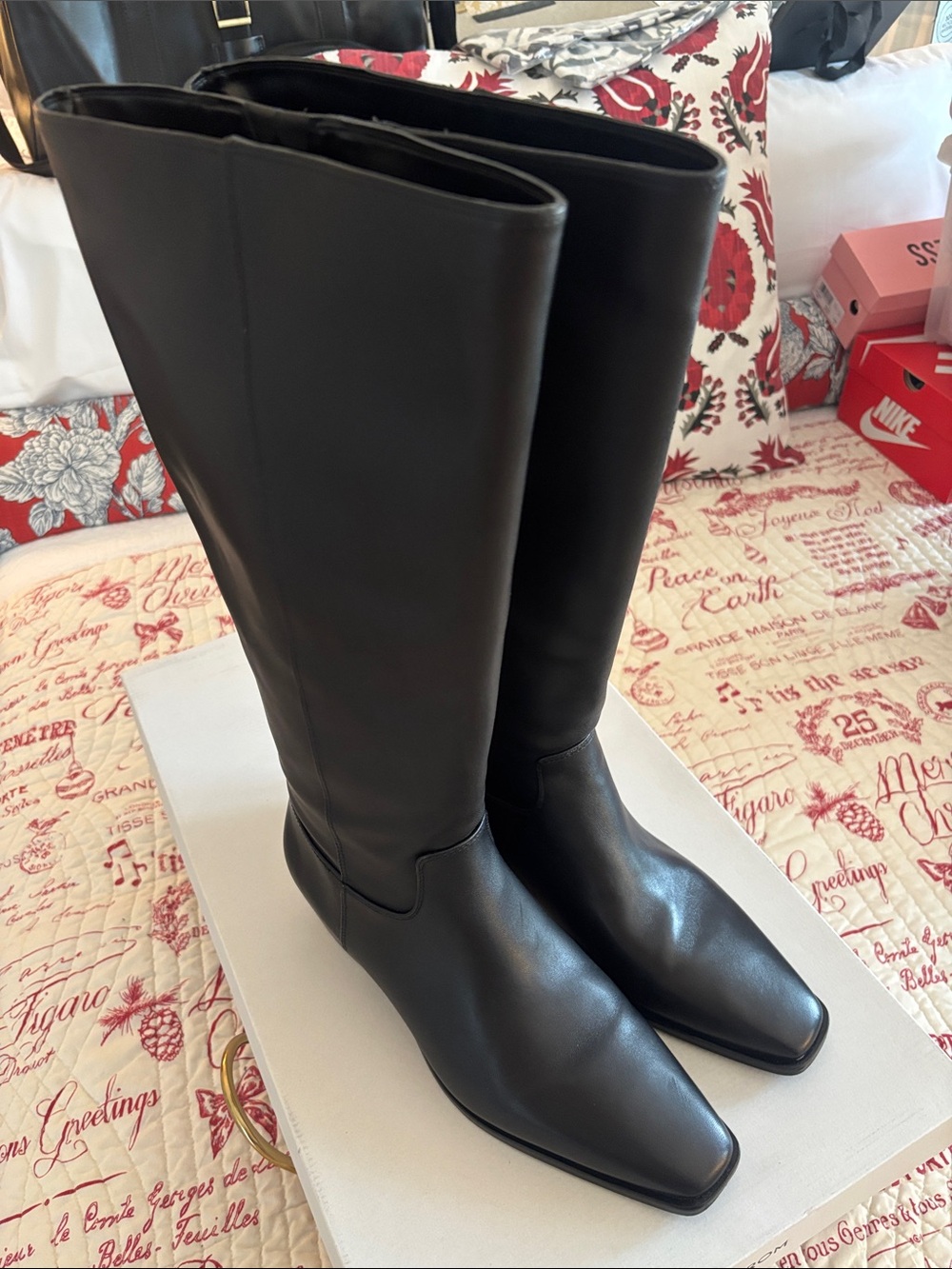 Nordstrom Black Tall Leather Square-Toe Heeled Boots